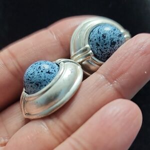 #43 Elegant Blue and Silver Women's Earrings Clip Ons